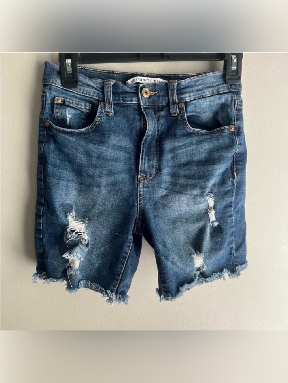 Celebrity Pink Distressed Jean Shorts Bermuda Length Size 27